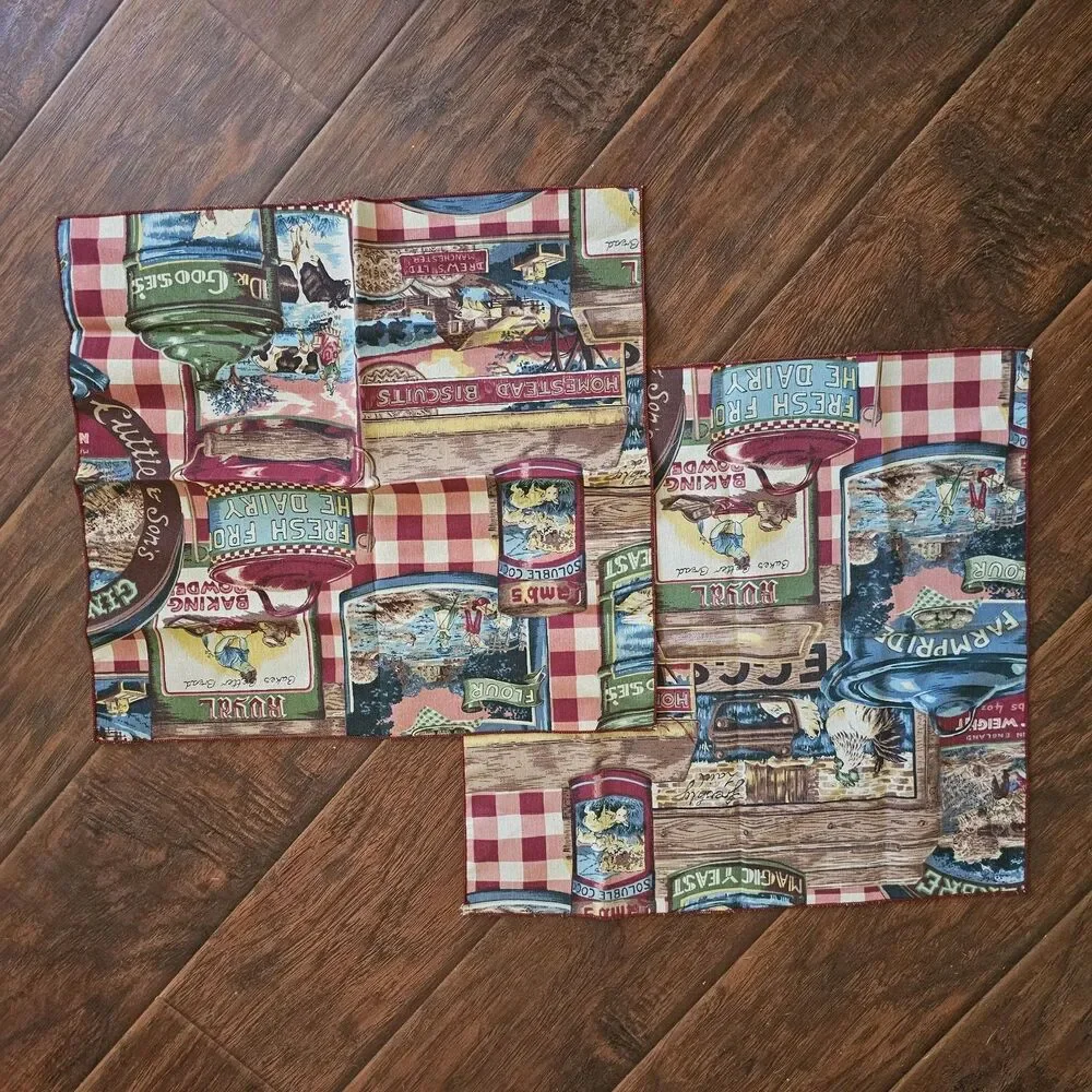 2 Retro Bandanas Napkins Vintage Kitchen Products Advertising 16 In Square